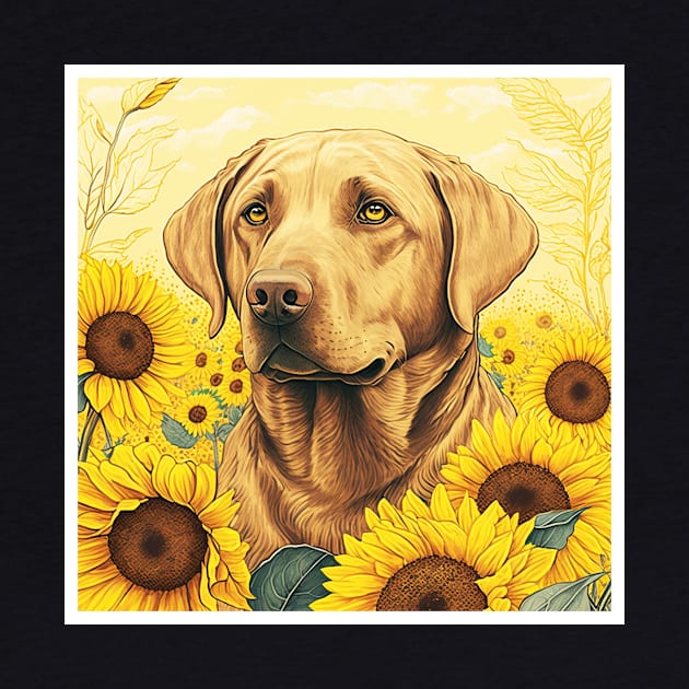 Labrador Retriever Dog, Surrounded by Sunflowers, Dog Lover by dukito